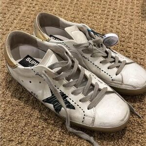 Golden Goose White Sneakers with Gold and Gray Accents